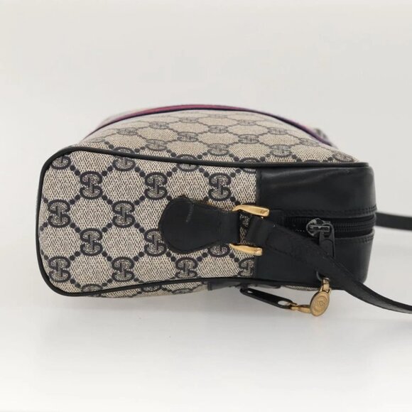 GUCCI GG Supreme Sherry Line Bag PVC Navy Gold Red 42 01 4071 Auth KD539 - Picture 4 of 14